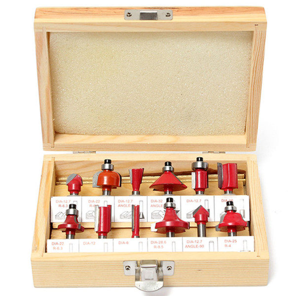 

12pcs 1/4 Inch Shank Tungsten Carbide Router Bit Set Woodworking Cutter with Wood Case